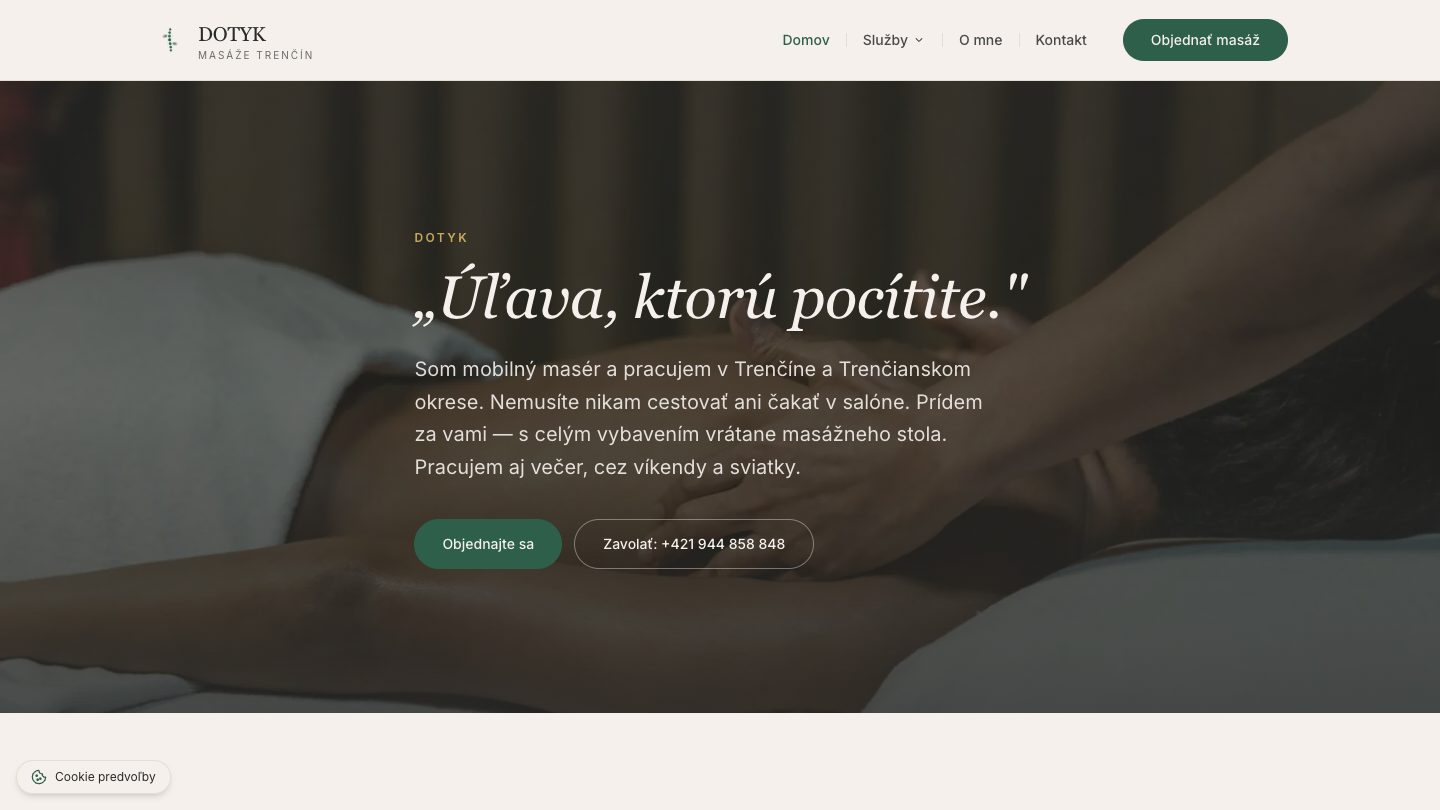 Náhľad webu dotykmasaze.sk